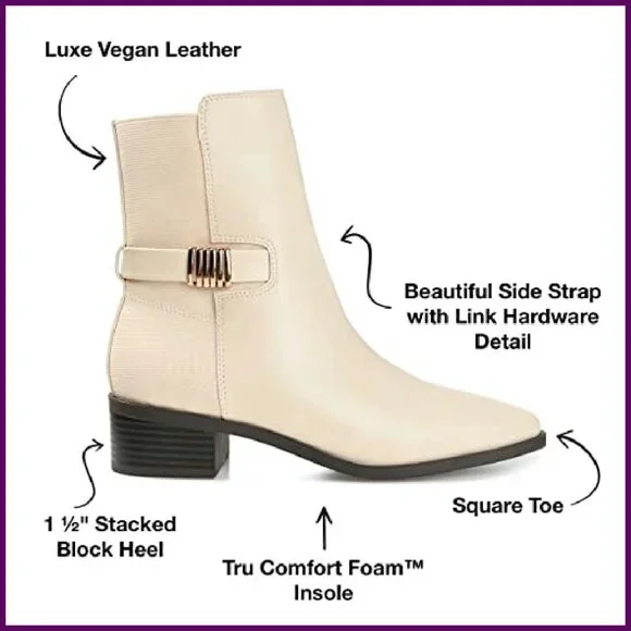 Comfort Foam Booties Vegan Leather Square Toe Block Heel Zipper Closure - Picture 4 of 8